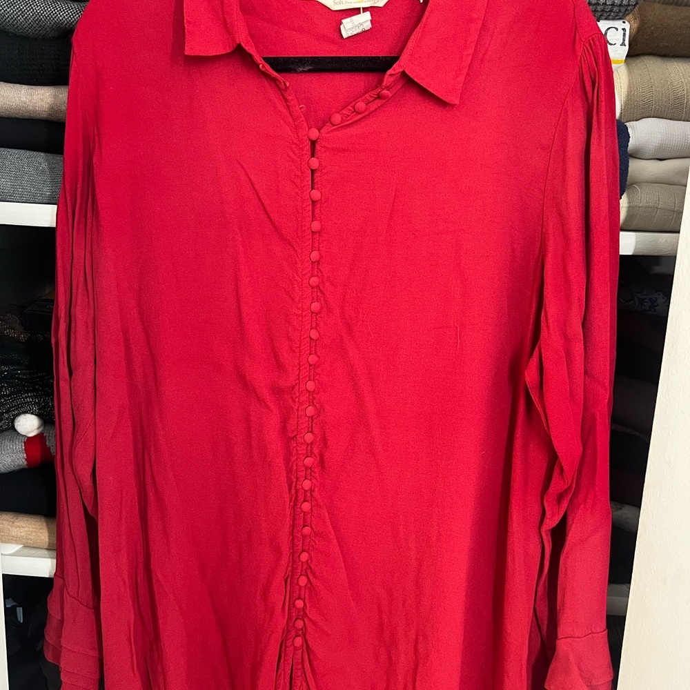 Vibrant Red Button-Down Blouse